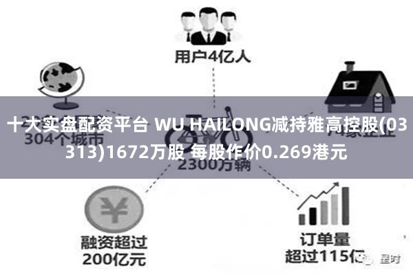 十大实盘配资平台 WU HAILONG减持雅高控股(03313)1672万股 每股作价0.269港元